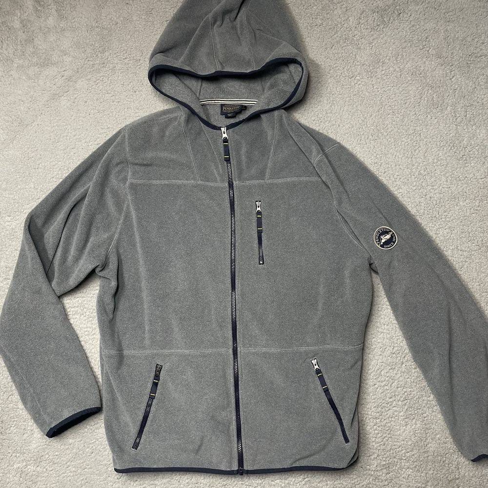 PENDLETON Full Zip Gray Fleece Sweater Zip Pockets Hooded Activewear Jacket XL